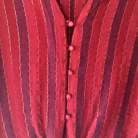 Rails button front, tie bottom, metallic thread, red stripe blouse size XXS EUC - Picture 2 of 6